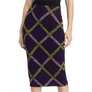 Escada Sport Purple Plaid Wool Knit Midi Pencil Skirt Geometric Scandi Luxe NWOT